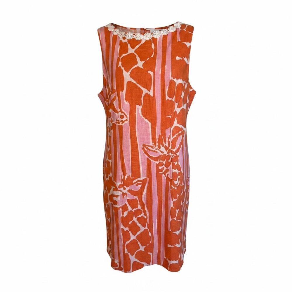 Lilly Pulitzer Orange Pink Shift Dress Lace Trim Sleeveless Vibrant Resort 16
